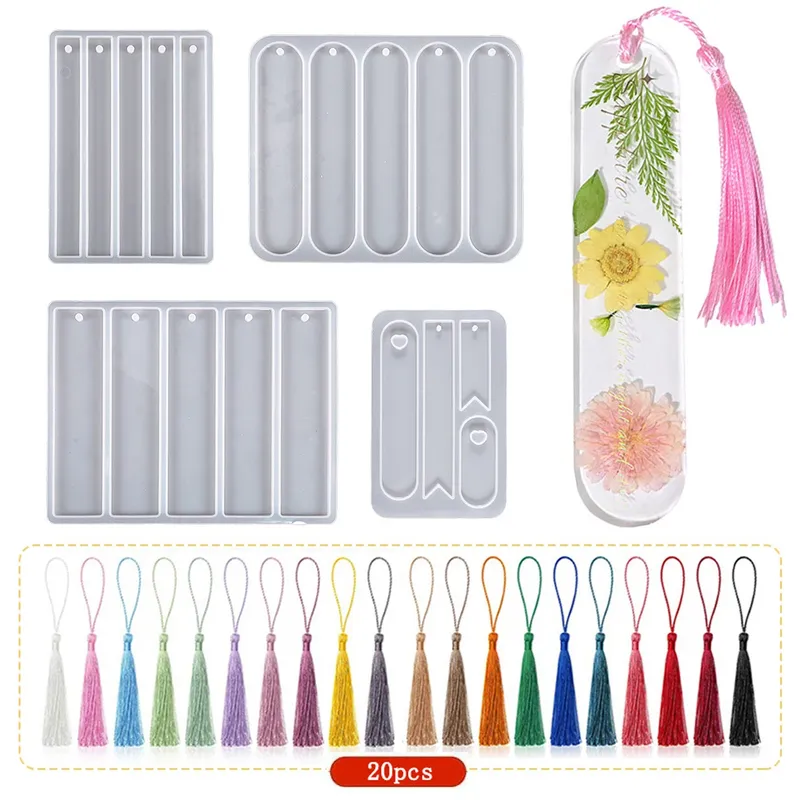 Kit 21 pièces moules silicone marque-page résine pour bijoux