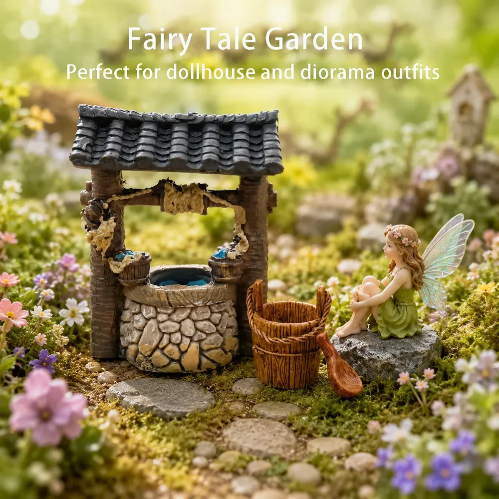 Kit 3 puits miniatures vintage jardin