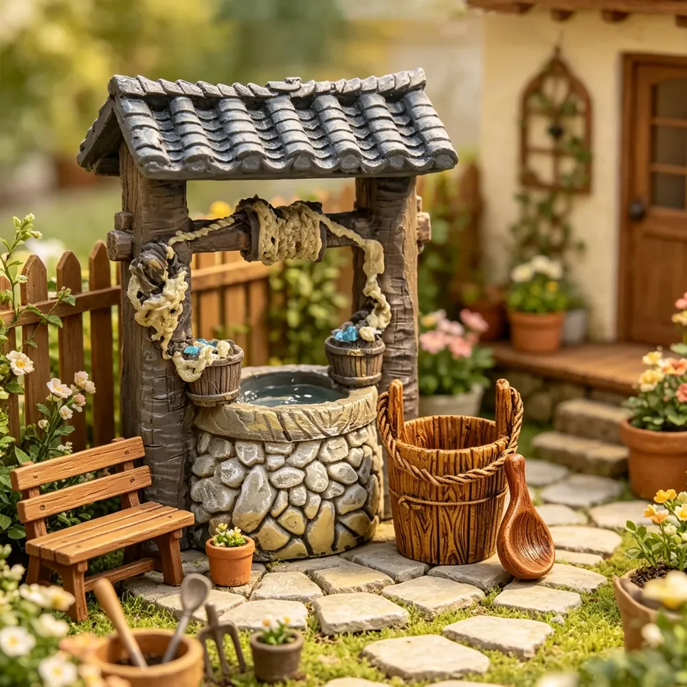 Kit 3 puits miniatures vintage jardin