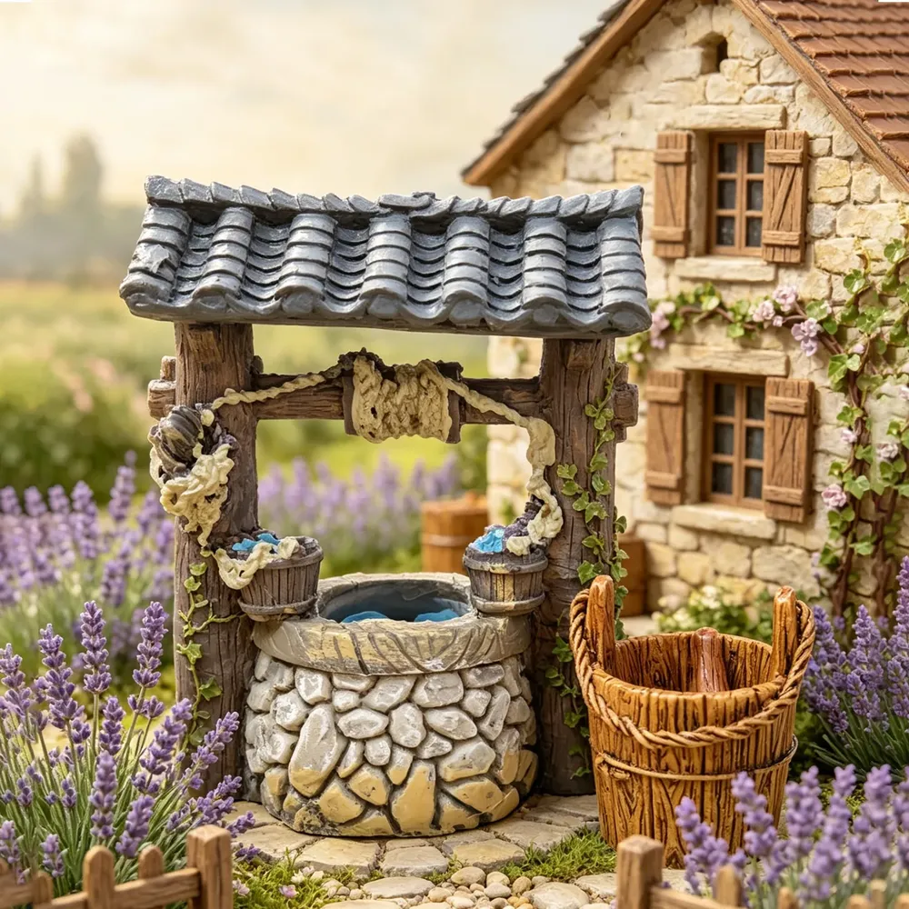 Kit 3 puits miniatures vintage jardin