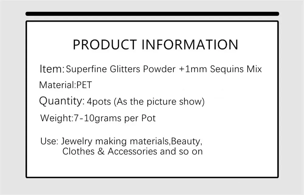 Kit 4 pièces paillettes fines 1 mm pour résine et bijoux