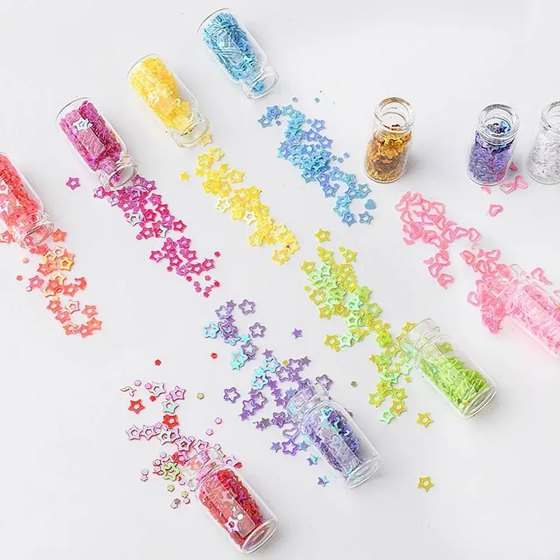 Kit 48 flacons paillettes résine cœur étoile micro perles pour bijoux
