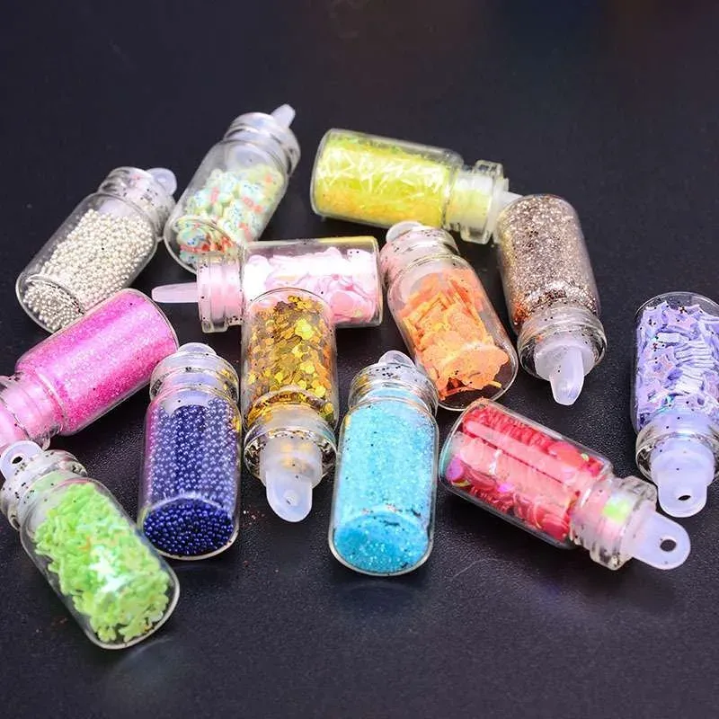 Kit 48 flacons paillettes résine cœur étoile micro perles pour bijoux