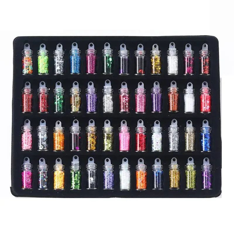 Kit 48 flacons paillettes résine cœur étoile micro perles pour bijoux