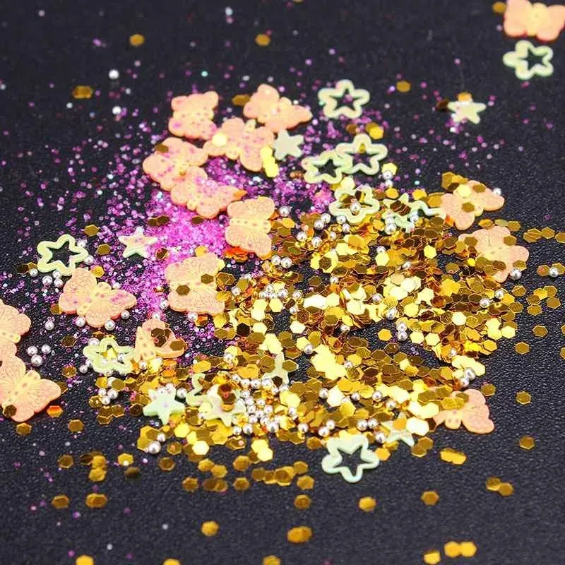 Kit 48 flacons paillettes résine cœur étoile micro perles pour bijoux