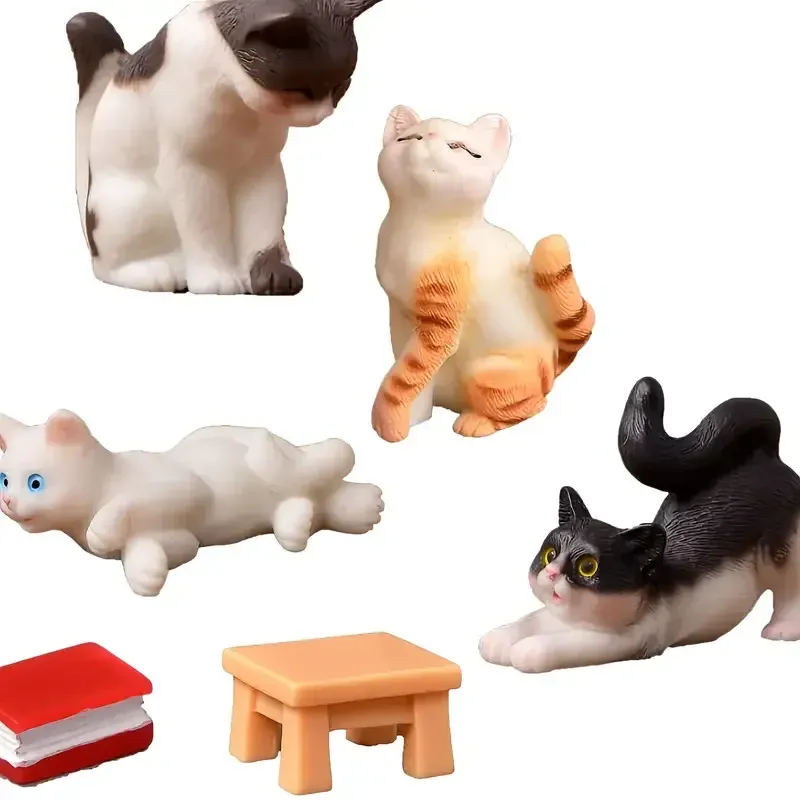 Kit 6 miniatures chat vintage résine