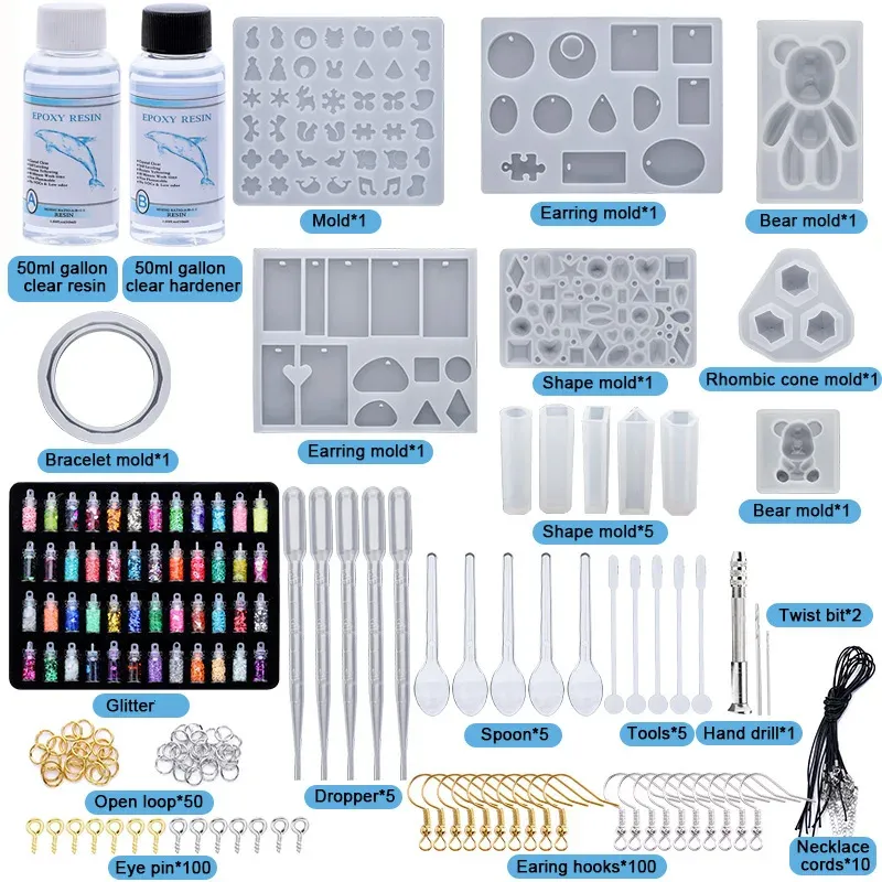 Kit démarrage moules résine silicone pour bijoux porte-clés