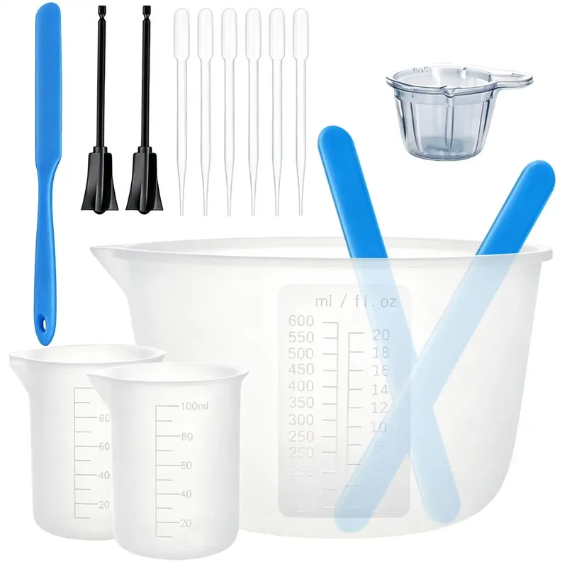 Kit outils mesure résine silicone avec pipettes et gants