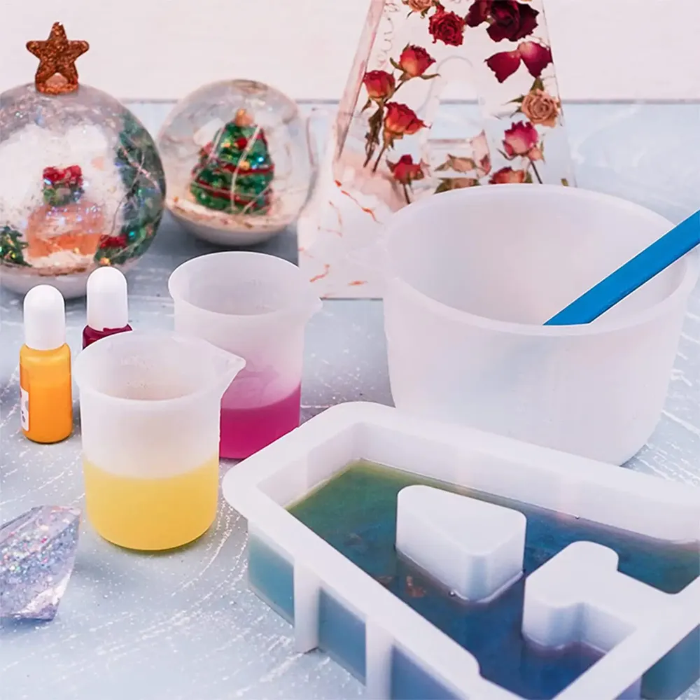 Kit outils mesure résine silicone avec pipettes et gants