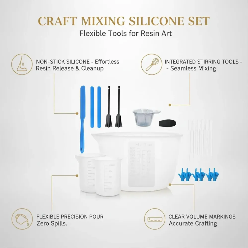 Kit outils mesure résine silicone avec pipettes et gants
