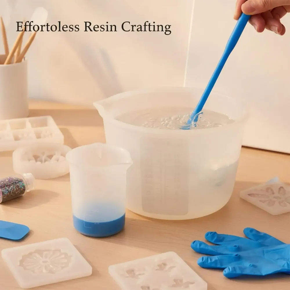 Kit outils mesure résine silicone avec pipettes et gants