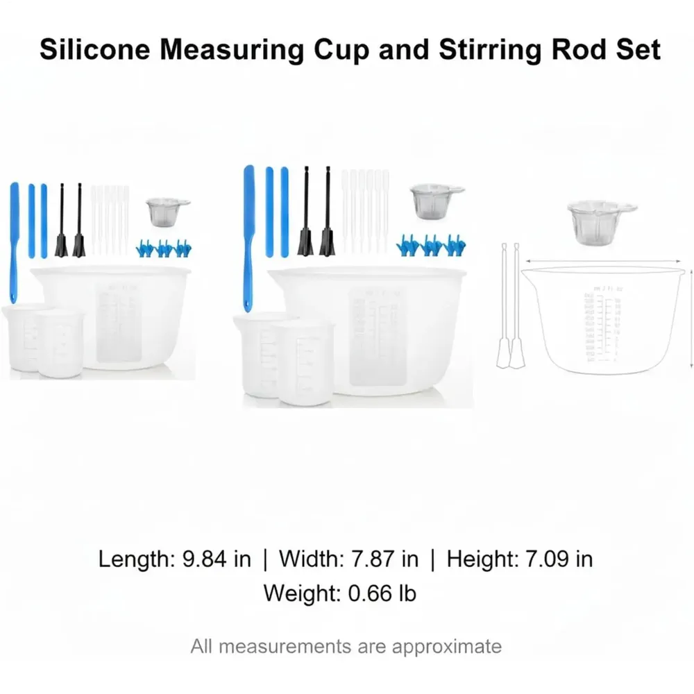 Kit outils mesure résine silicone avec pipettes et gants