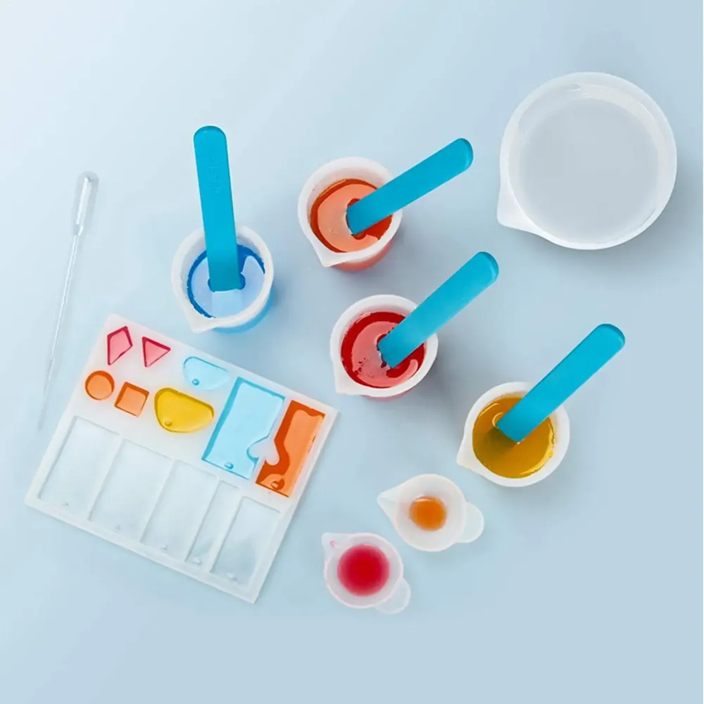 Kit outils mesure résine silicone avec pipettes et gants