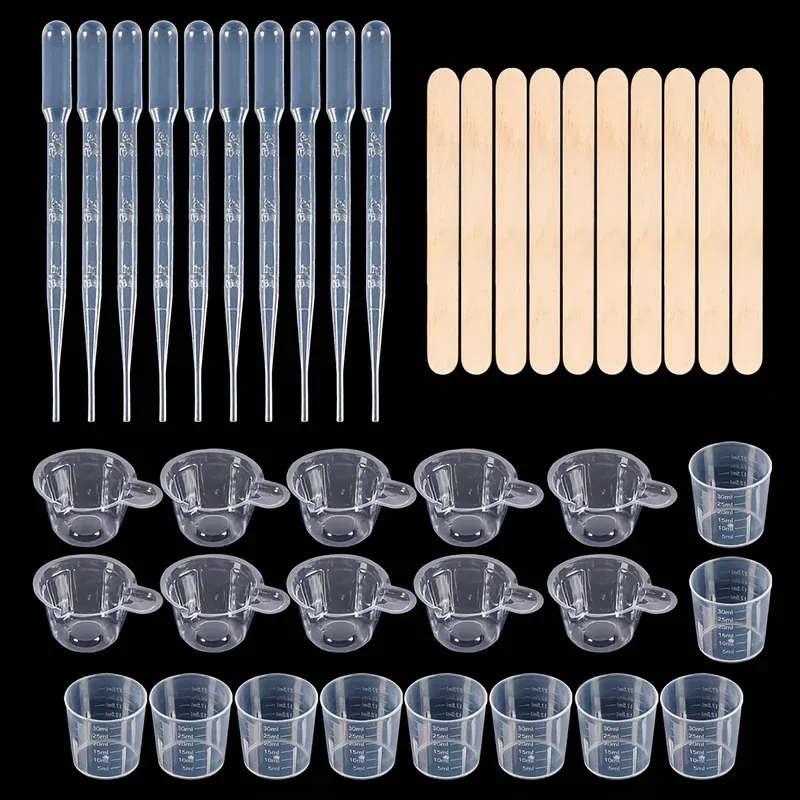 Kit outils moulage résine 10 tasses 10 compte-gouttes bois