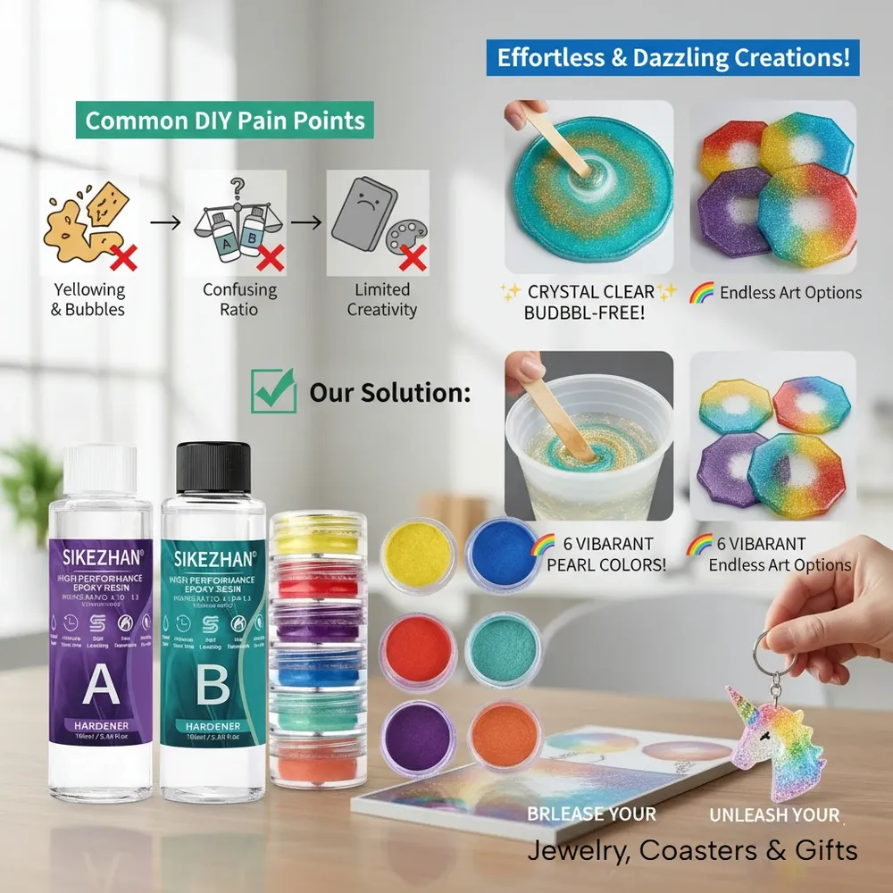 Kit résine époxy et 6 pigments pour bijoux et ongles