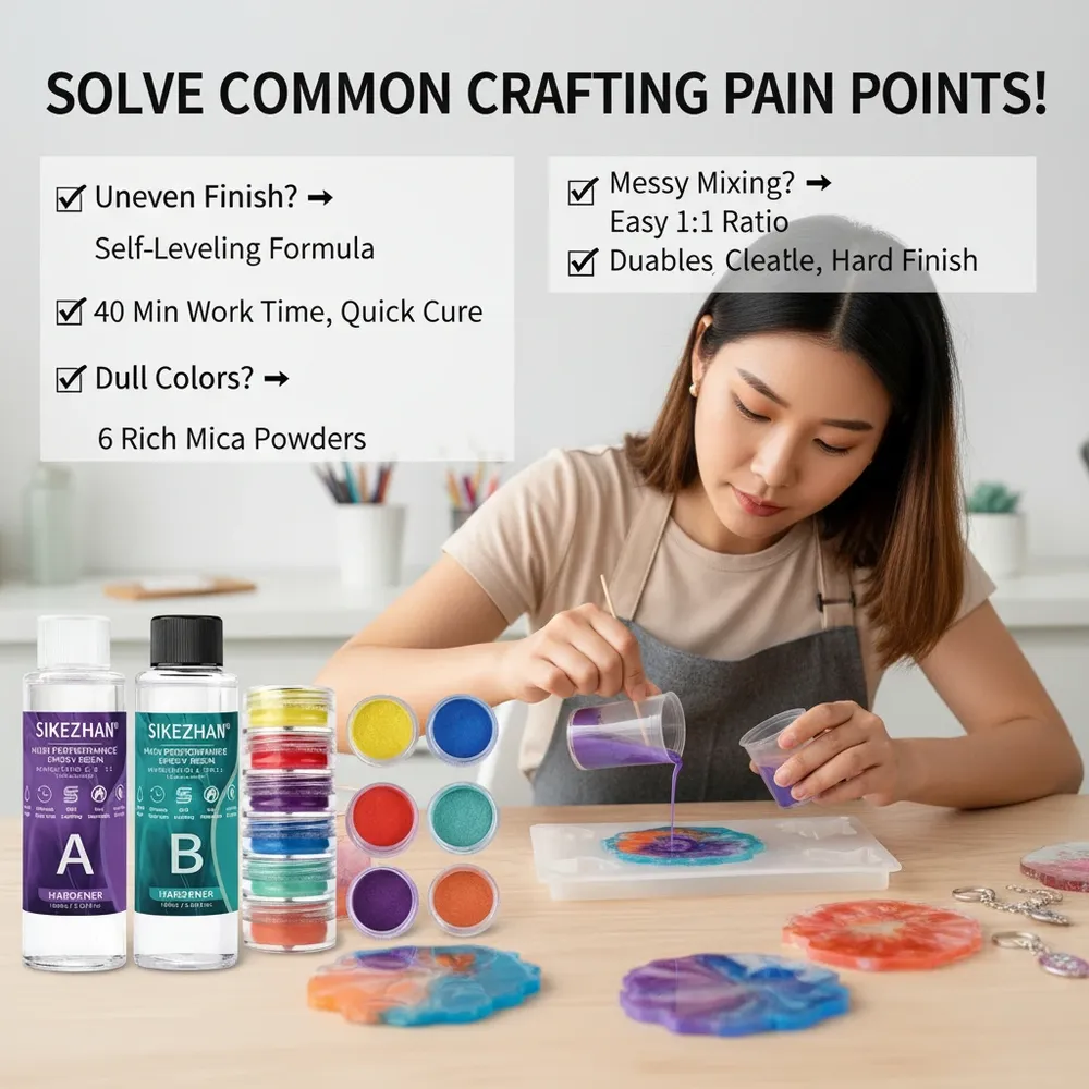 Kit résine époxy et 6 pigments pour bijoux et ongles