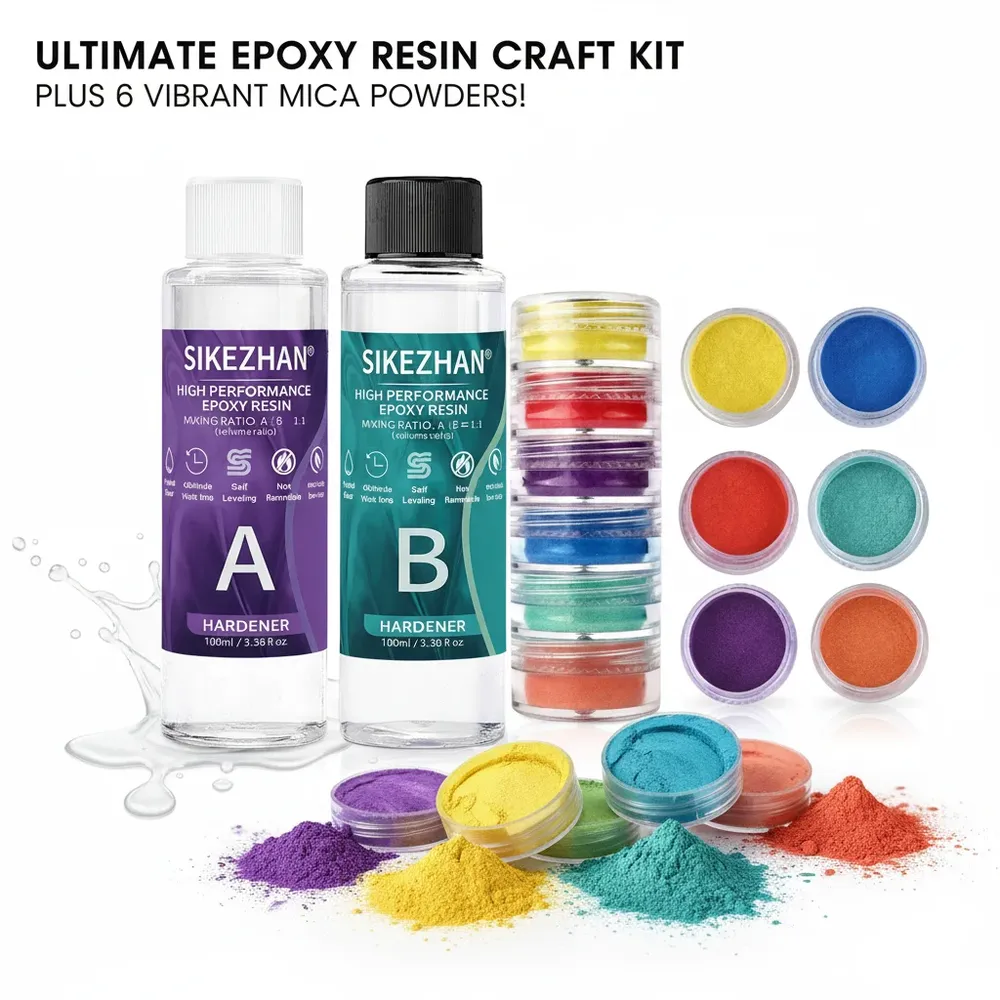Kit résine époxy et 6 pigments pour bijoux et ongles
