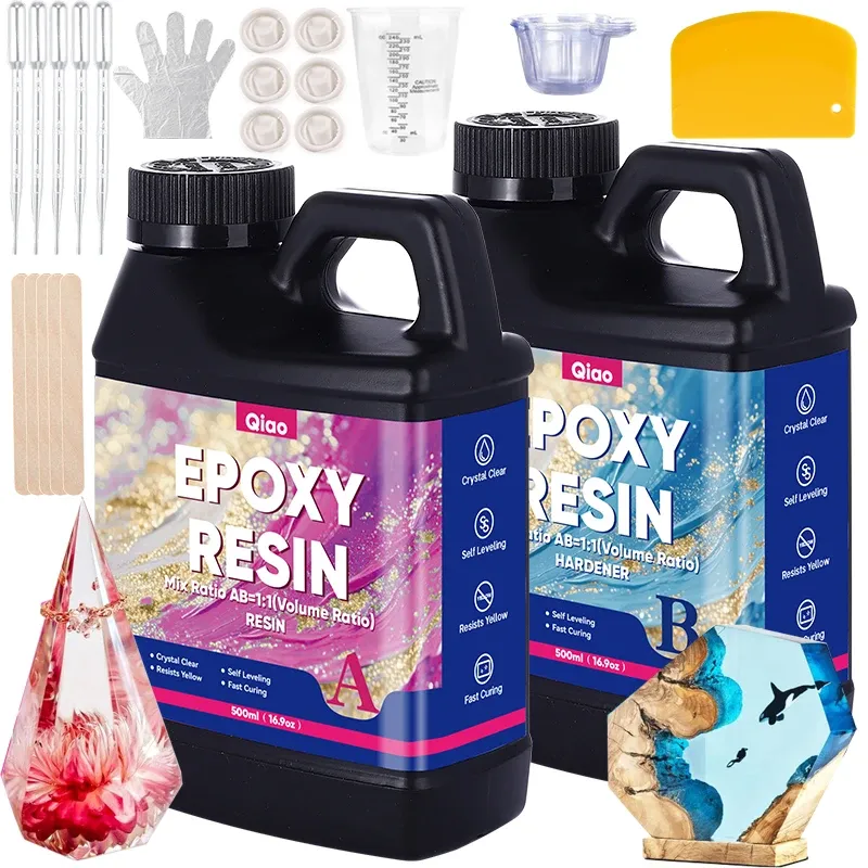 Kit résine époxy haute brillance 250 ml à 500 ml pour art et bijoux