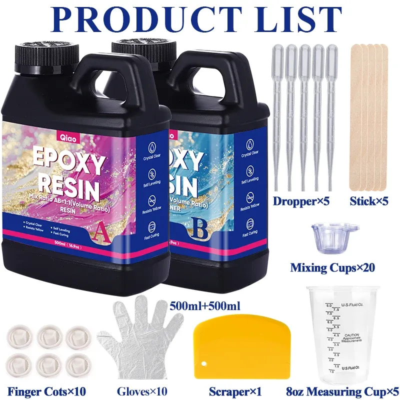 Kit résine époxy haute brillance 250 ml à 500 ml pour art et bijoux