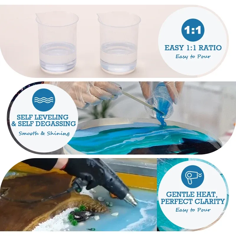 Kit résine époxy transparente 1:1 sans bulles anti-jaunissement