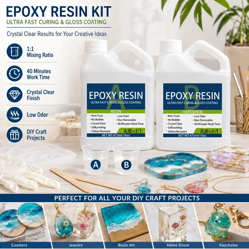 Kit résine époxy transparente auto-nivelante pour table et bijoux