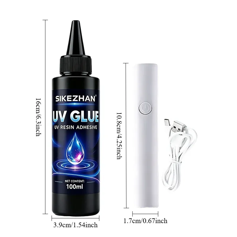 Kit résine UV 100ml avec lampe, adhésif dur à prise rapide