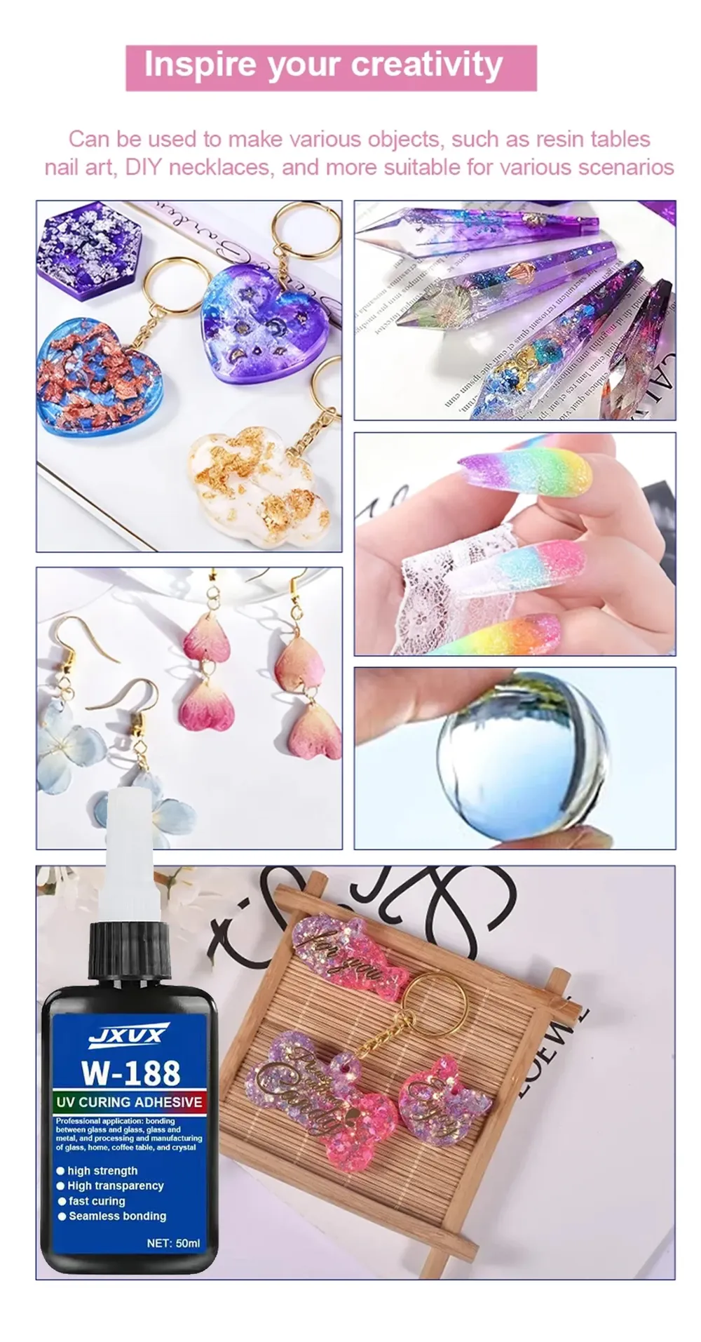 Kit résine UV 50 g x1 à x5 pour bijoux et collage verre