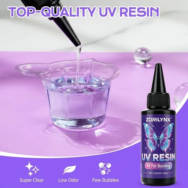 Kit résine UV 50 ml avec lampe rechargeable pour bijoux