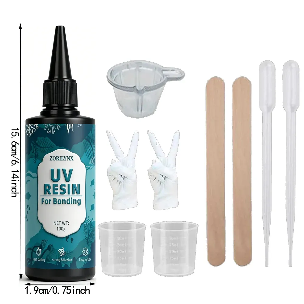 Kit résine UV dure 100g transparente, durcissement rapide avec outils