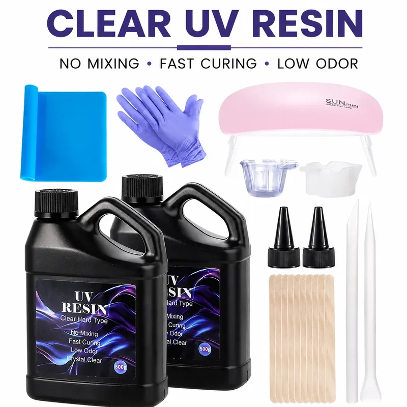 Kit résine UV dure 500g transparente, durcissement rapide pour bijoux