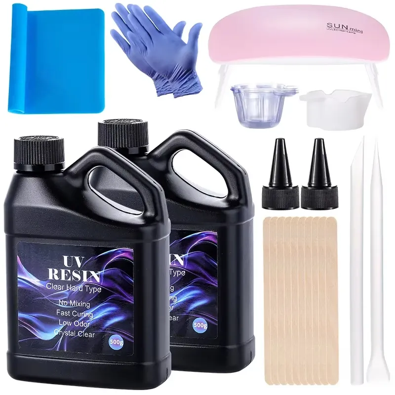 Kit résine UV dure 500g transparente, durcissement rapide pour bijoux