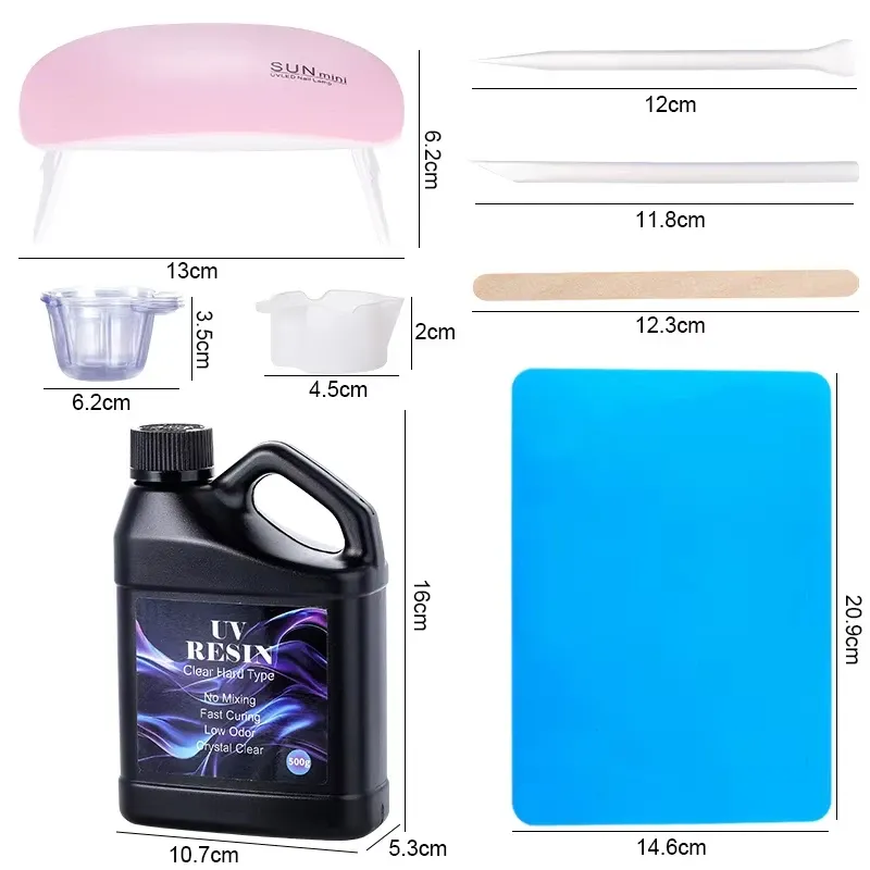 Kit résine UV dure 500g transparente, durcissement rapide pour bijoux