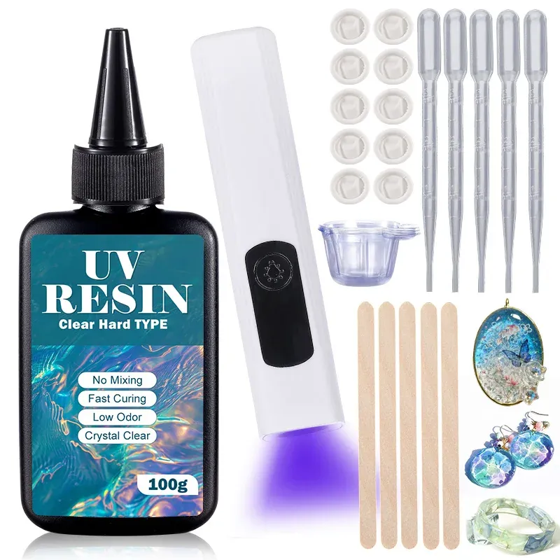 Kit résine UV dure transparente 100 à 250 g avec lampe