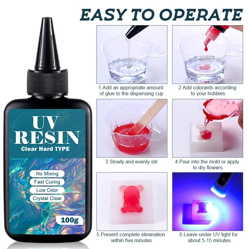 Kit résine UV dure transparente 100 à 250 g avec lampe