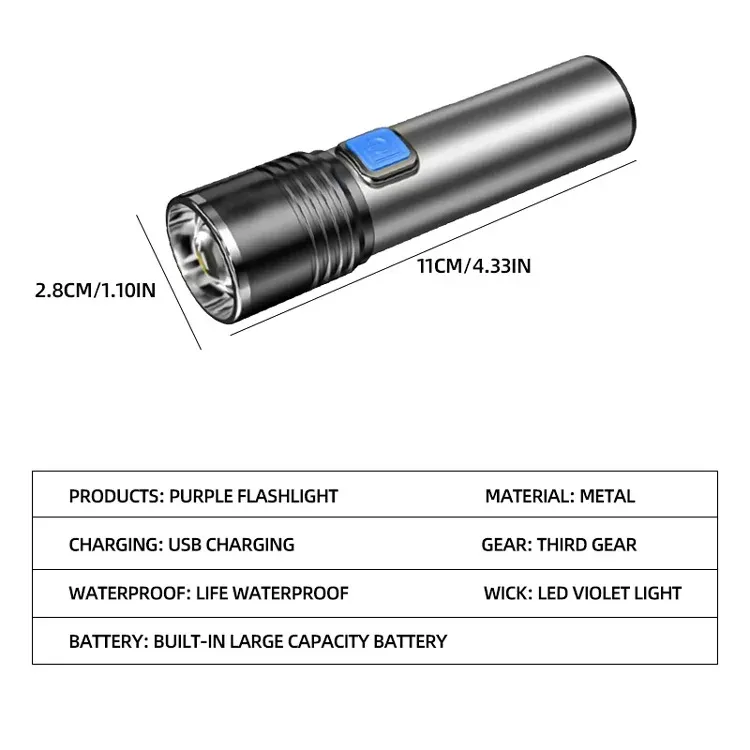 Lampe torche UV rechargeable USB 395nm pour résine