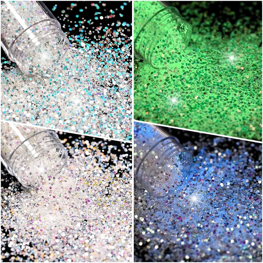 Lot 4 paillettes hexagonales lumineuses pour résine