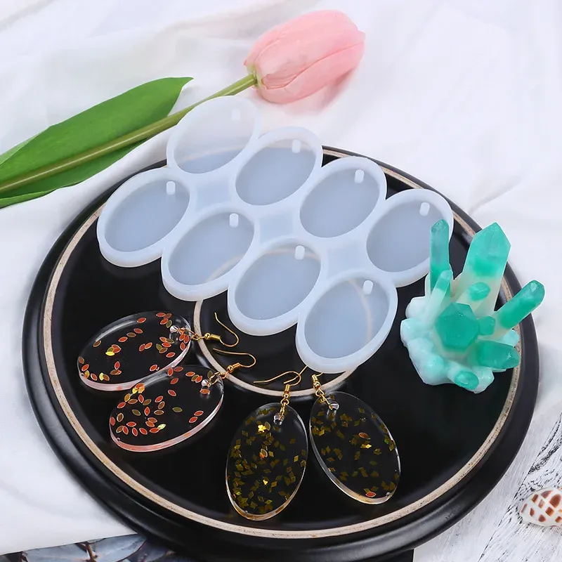 Lot 8 ou 12 moules silicone rond et ovale pour bijoux