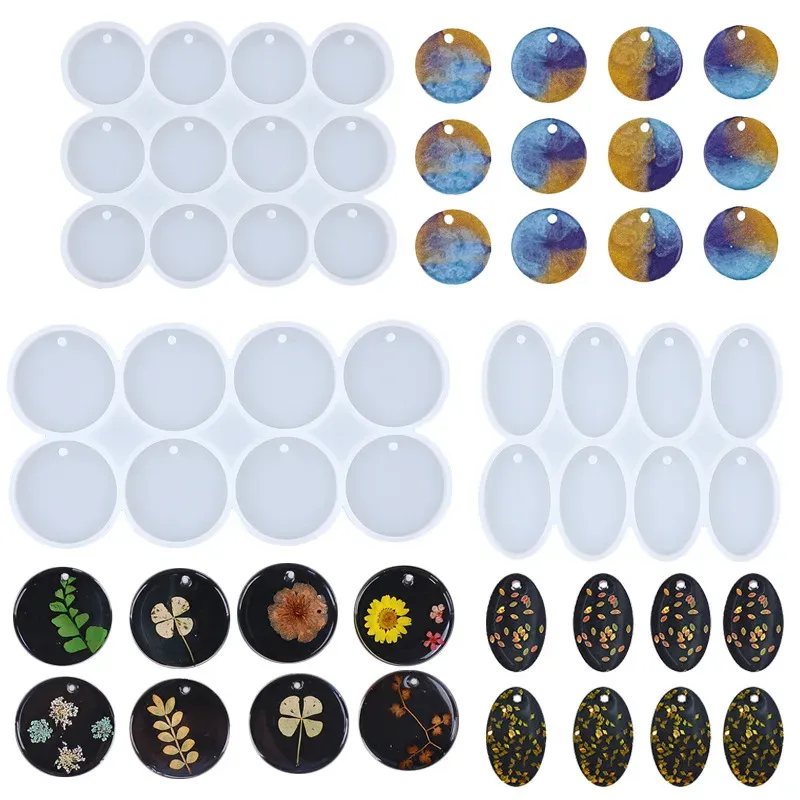 Lot 8 ou 12 moules silicone rond et ovale pour bijoux