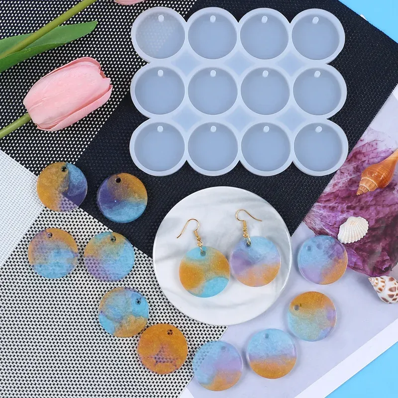 Lot 8 ou 12 moules silicone rond et ovale pour bijoux