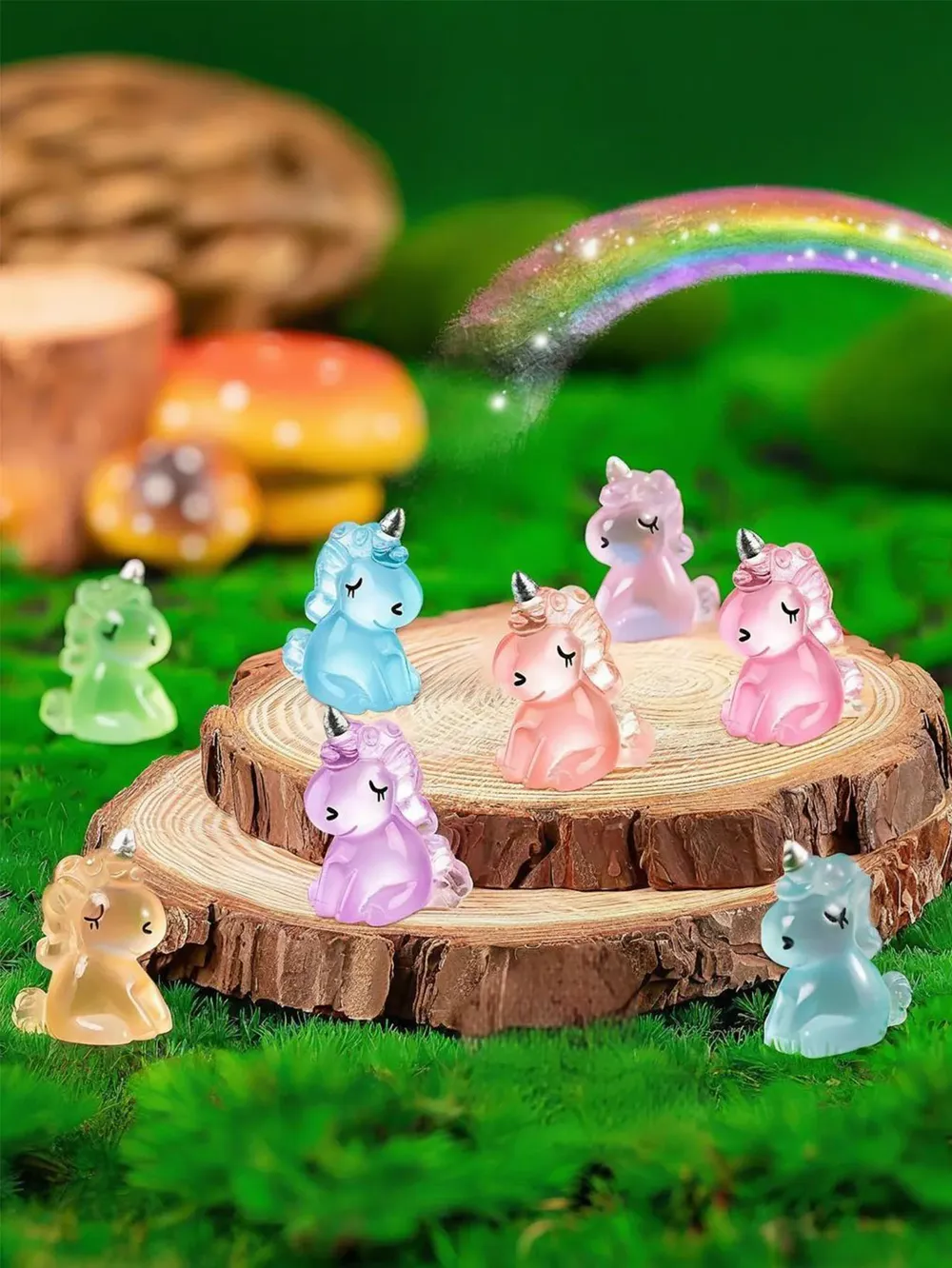 Lot de 10 à 50 mini licornes résine lumineuses pour jardin