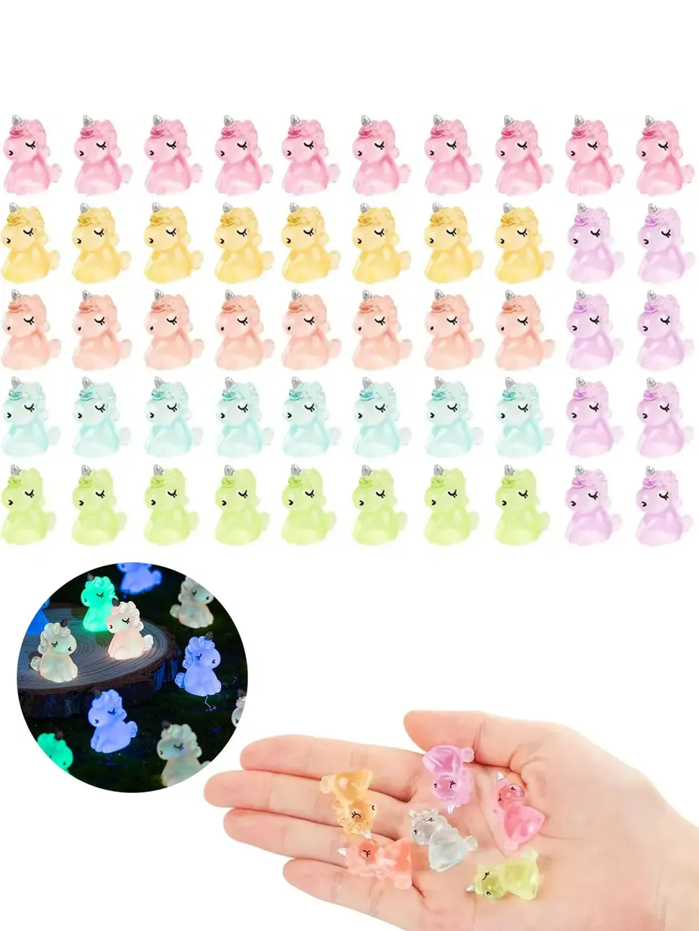 Lot de 10 à 50 mini licornes résine lumineuses pour jardin