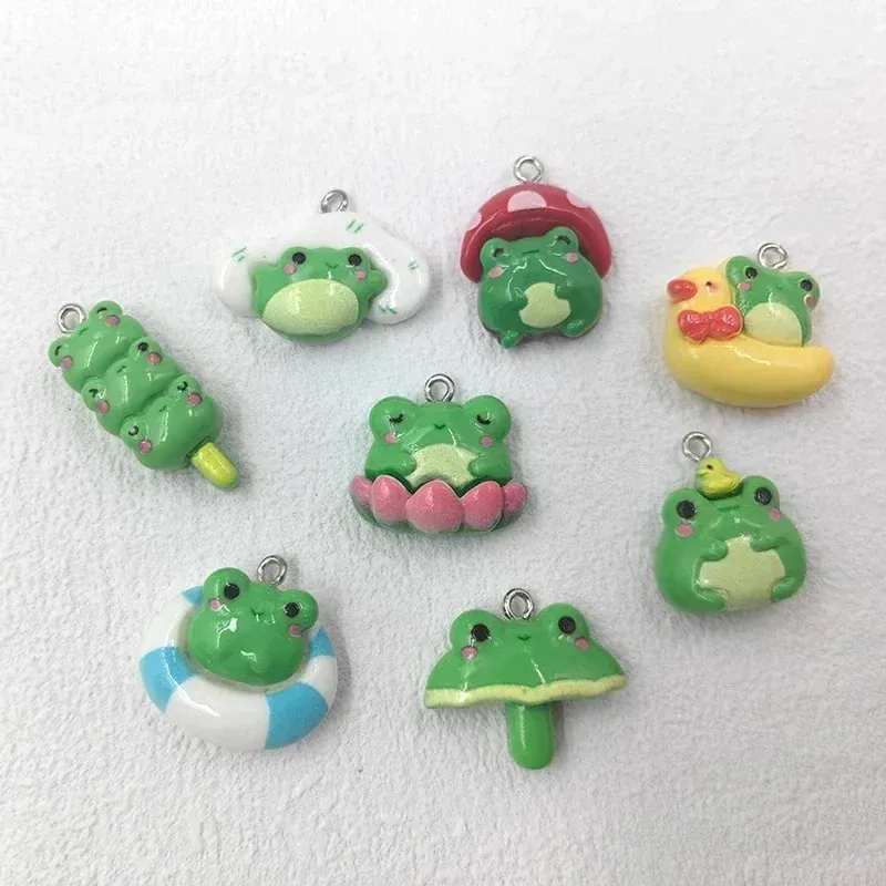 Lot de 10 breloques résine grenouille kawaii pour bijoux