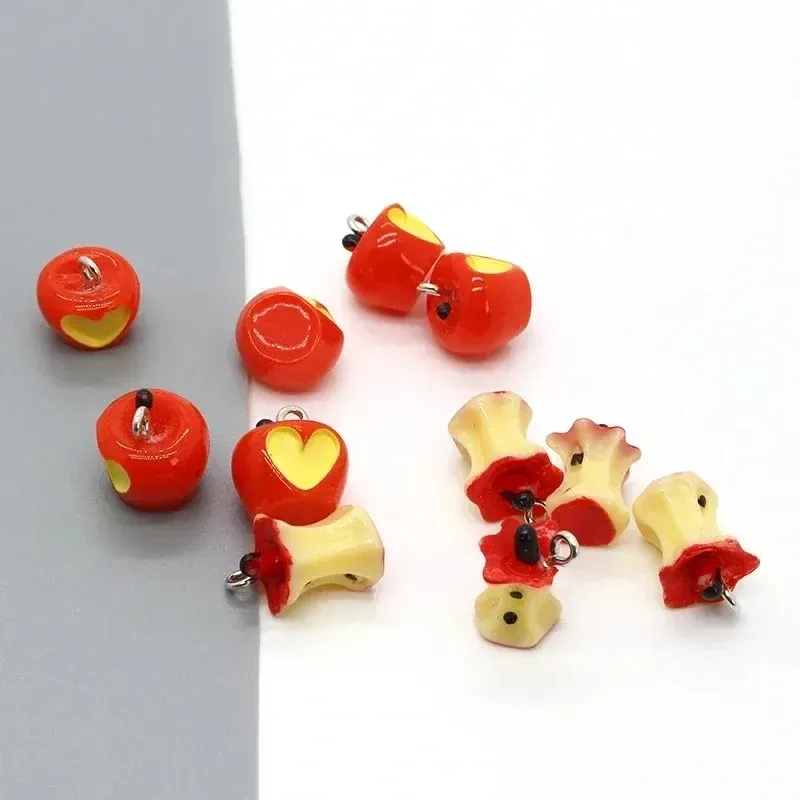 Lot de 10 breloques résine noyau de pomme 3D pour bijoux