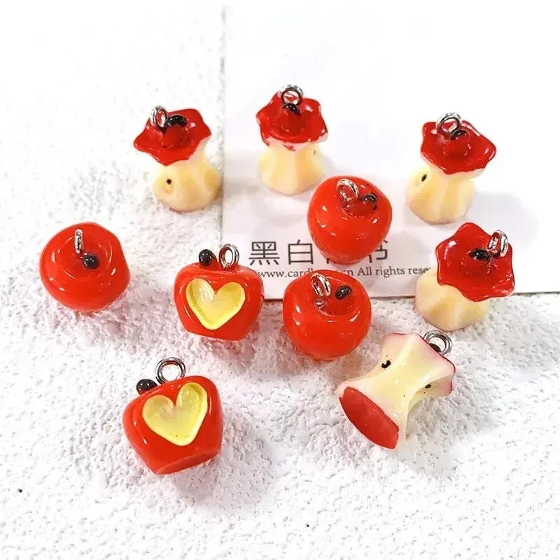 Lot de 10 breloques résine noyau de pomme 3D pour bijoux