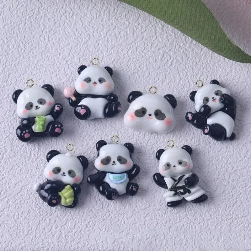 Lot de 10 breloques résine panda brillantes pour bijoux