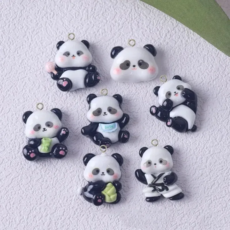 Lot de 10 breloques résine panda brillantes pour bijoux