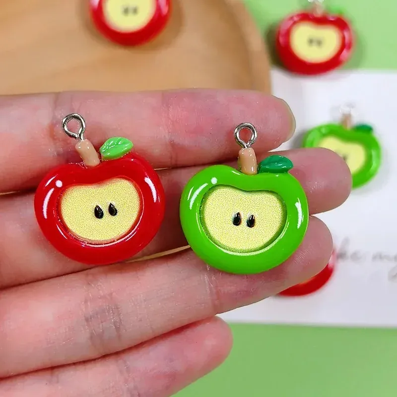 Lot de 10 breloques résine pomme 2D pour bijoux