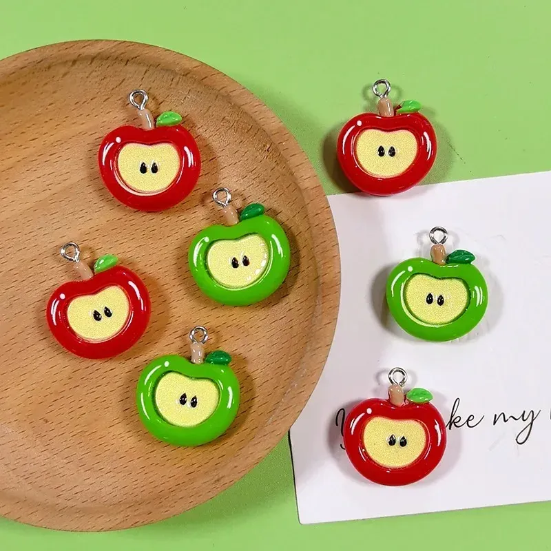 Lot de 10 breloques résine pomme 2D pour bijoux