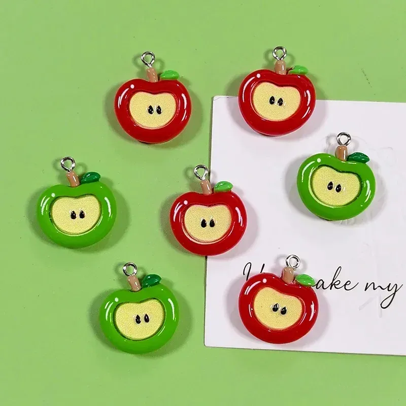 Lot de 10 breloques résine pomme 2D pour bijoux