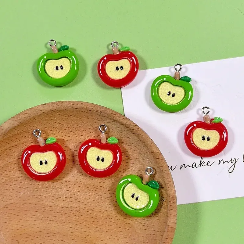 Lot de 10 breloques résine pomme 2D pour bijoux